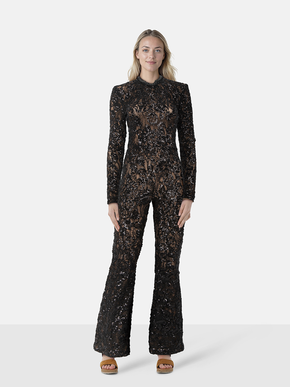 Nadine Merabi Black Sequinned Jumpsuit