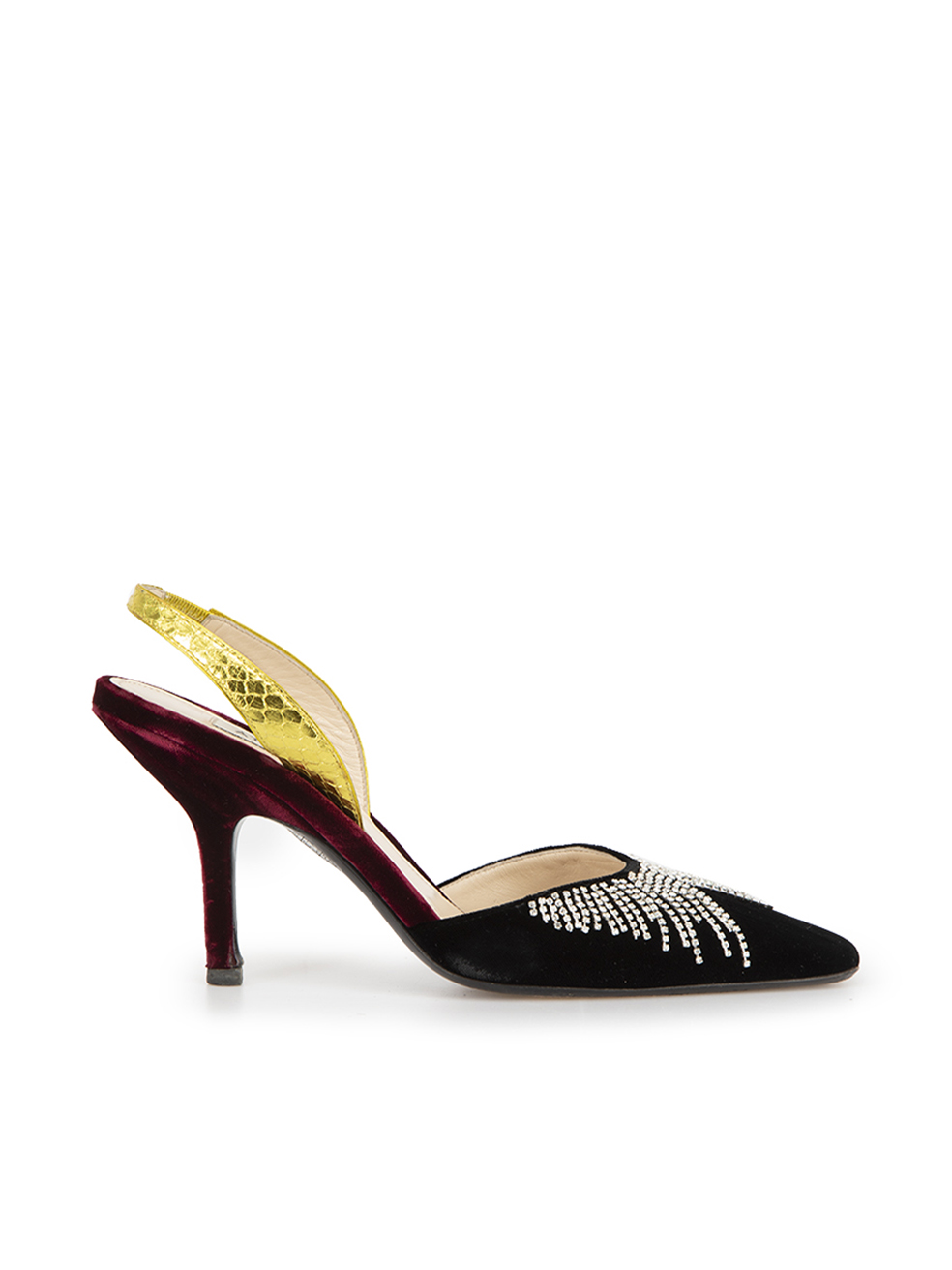 The Attico Pre-Owned Panelled Velvet Jewelled Slingback Pumps