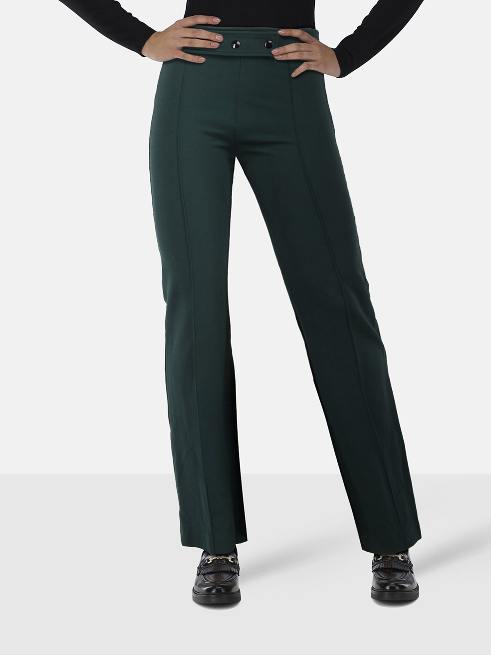 Sandro Green High Rise Flared Trousers