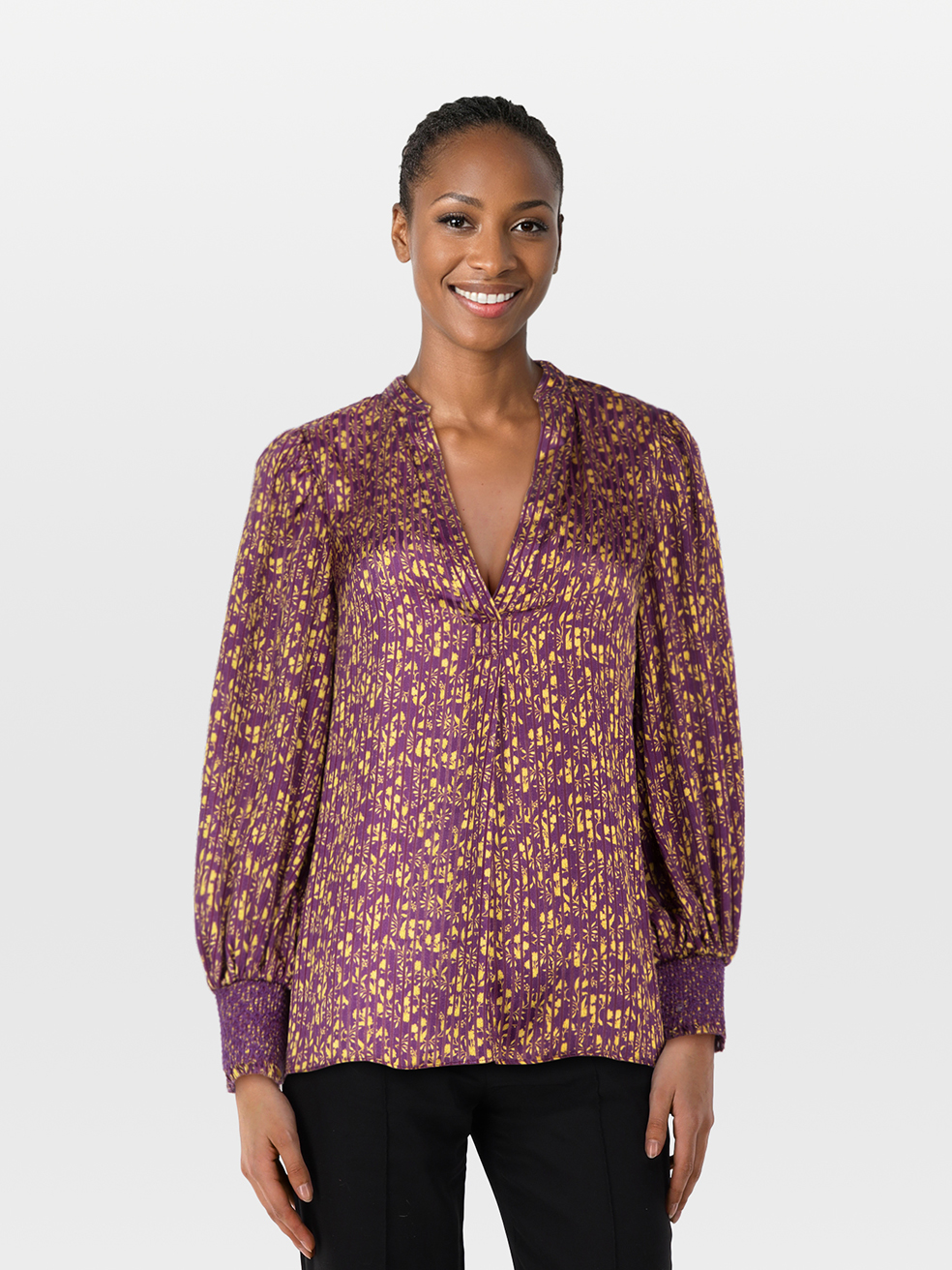 Alice + Olivia Pre-Owned Floral Print Long Sleeve Blouse