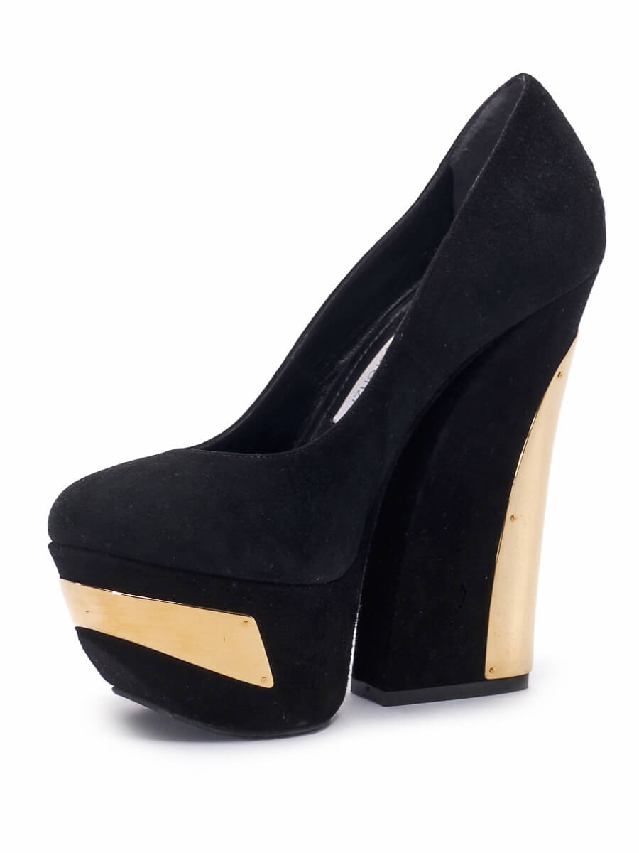 Gianmarco Lorenzi Black Suede Platform Block Heels