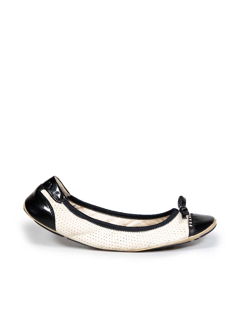 Prada Pre-Owned Beige & Black Leather Ballet Flats