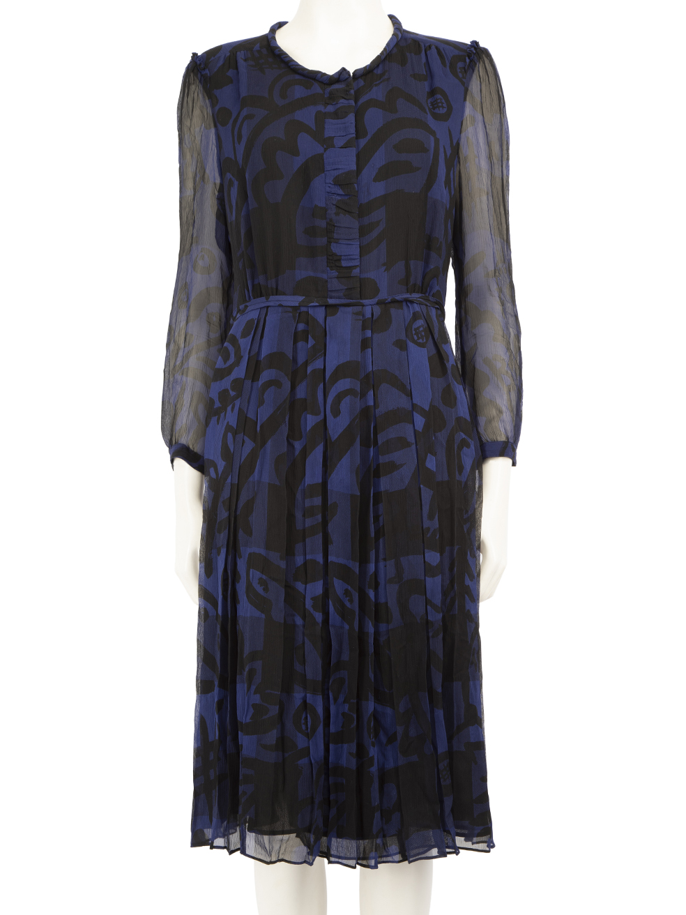 Burberry Pre-Owned Blue Silk Abstract Long Sleeve Dress