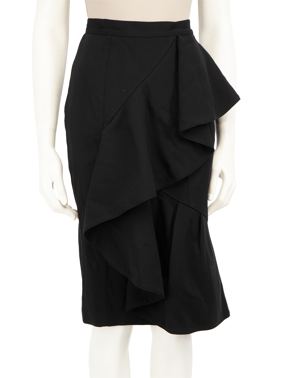 Burberry Pre-Owned Black Ruffle Trim Knee Length Skirt