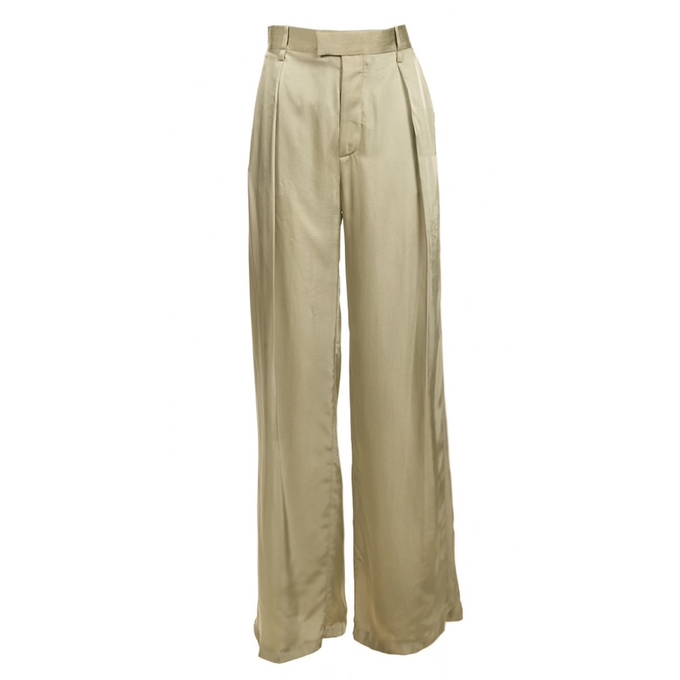 Pleated Satin-Twill Wide-Leg Pant