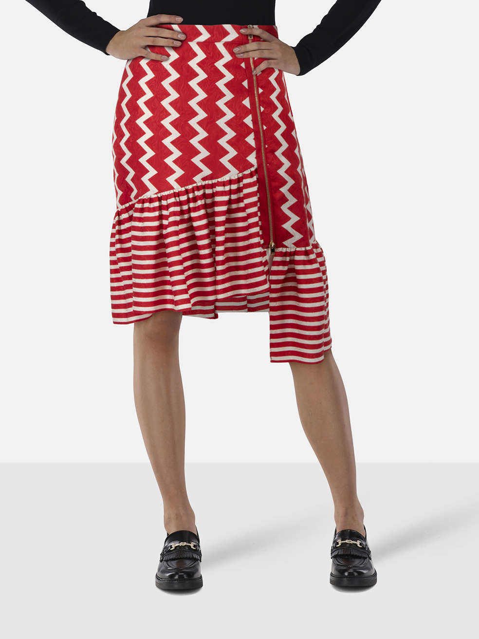 Stella McCartney Red & White Silk Asymmetric Skirt