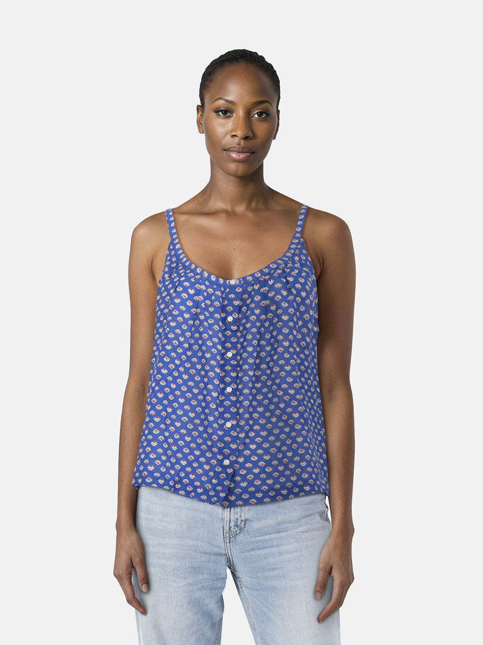 D�EN Blue Printed Tank Top
