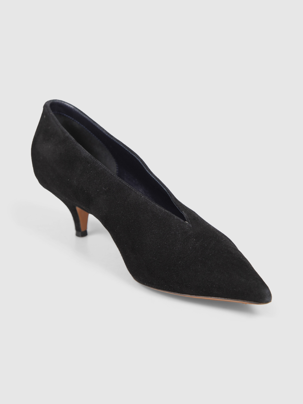 C�line Black Suede V-Neck Kitten Pumps
