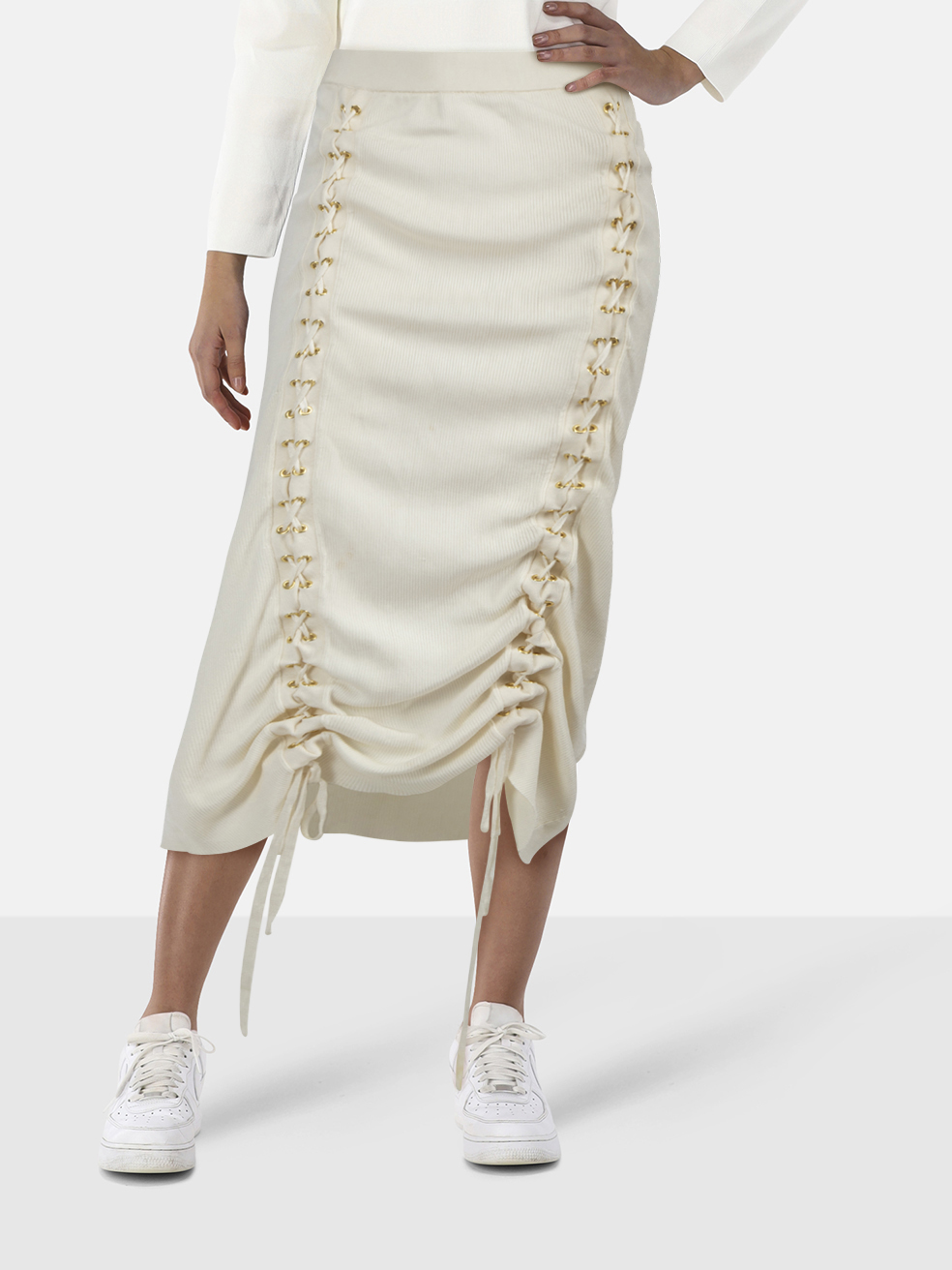 Zimmermann Ecru Ribbed Lace Up Skirt