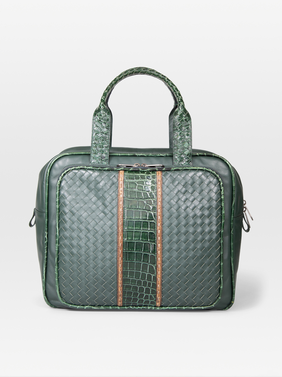 Bottega Veneta Pre-Owned Green Leather Intrecciato Briefcase