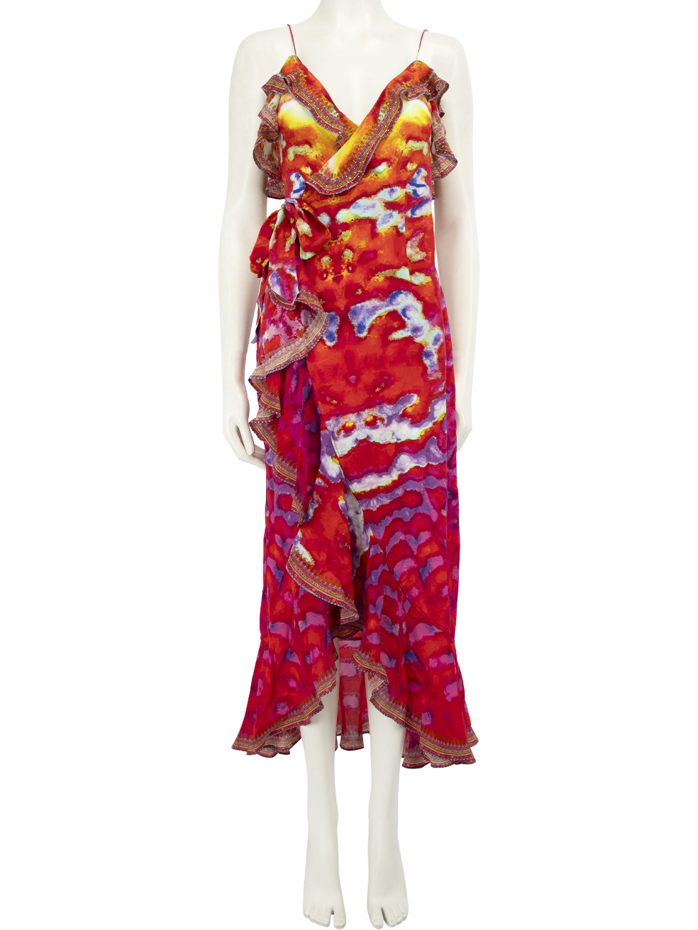 Camilla Abstract Pattern Silk Wrap Midi Dress