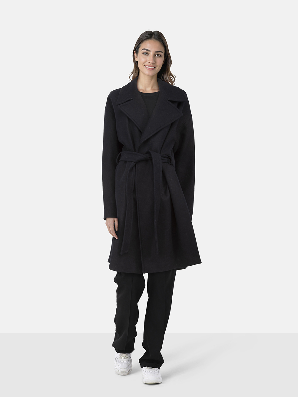 All Saints Black Wool Belted Indira Nesi Coat