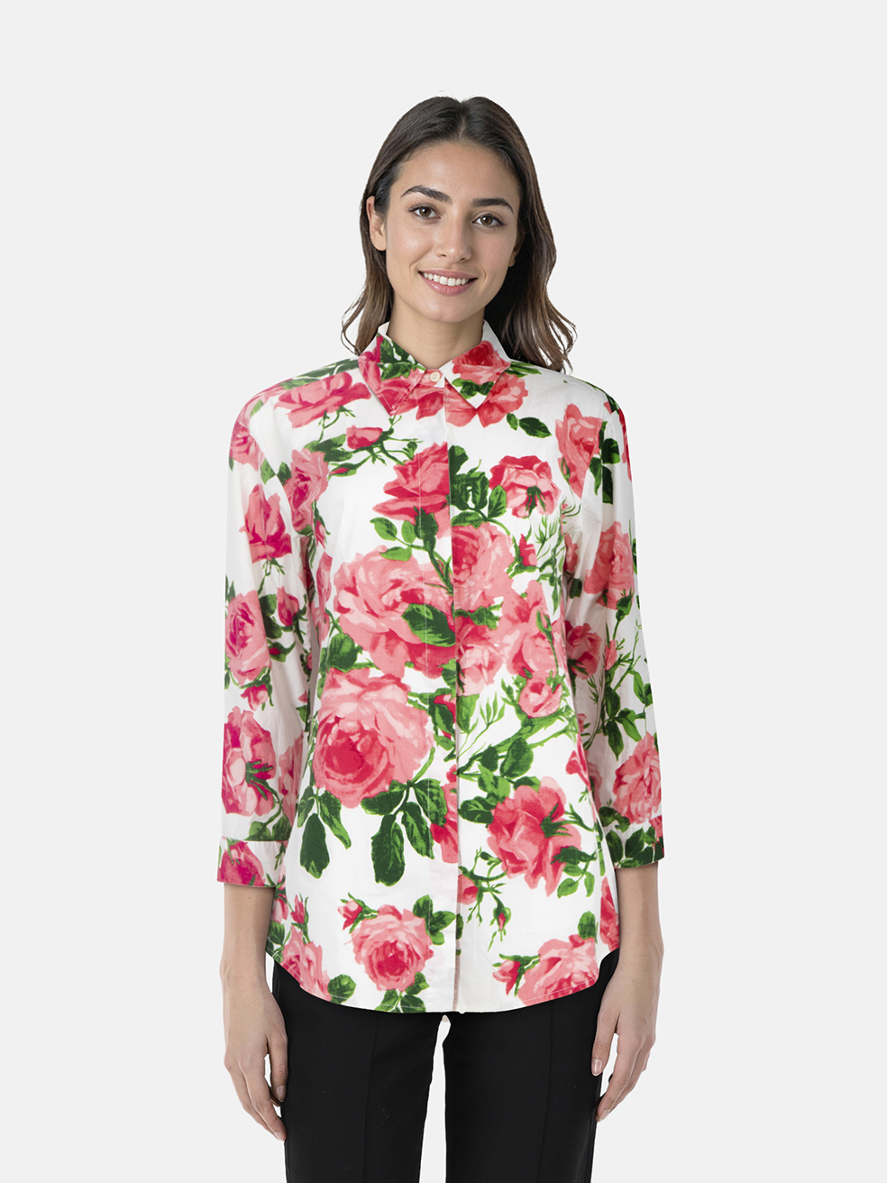 Samantha Sung Rose Print Long Sleeve Shirt