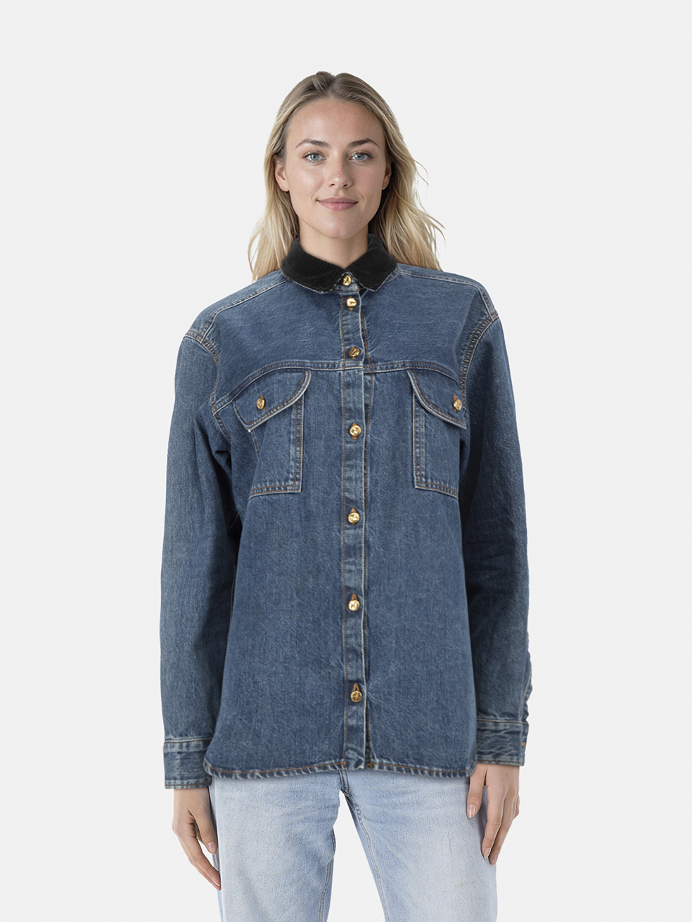 Blaz� Milano Blue Denim Corduroy Collar Jacket