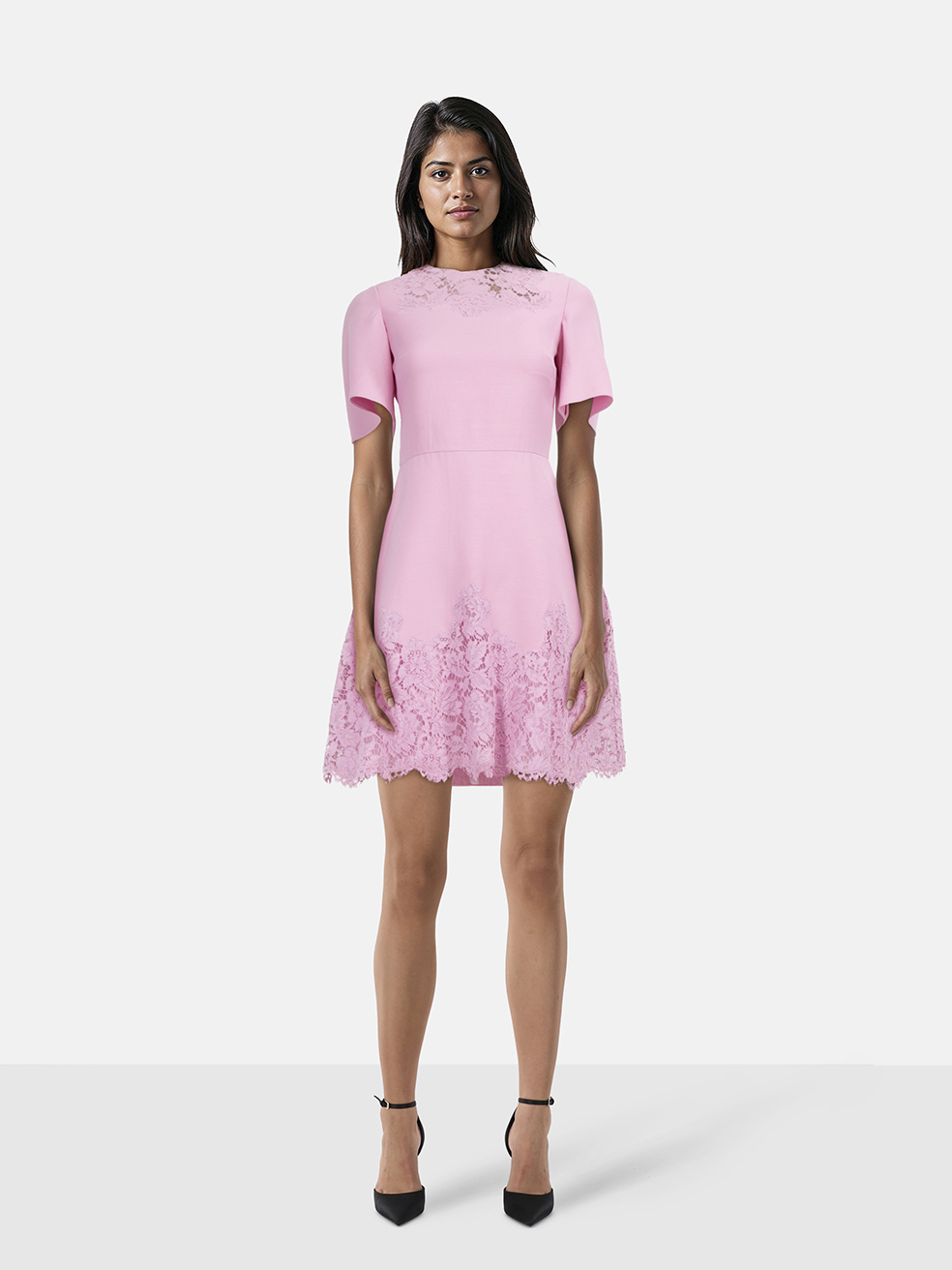 Valentino Garavani Pink Wool Lace Trim Dress