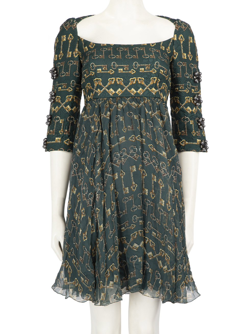 Dolce & Gabbana Pre-Owned Green Silk Key Pattern Dress