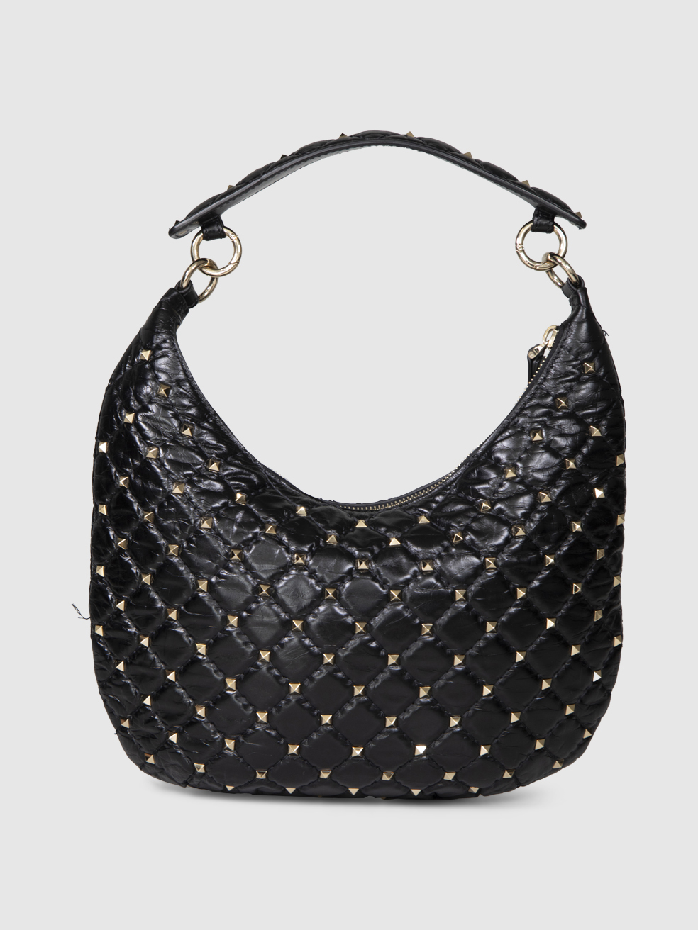 Valentino Garavani Black Leather Small Rockstud Spike Hobo Bag