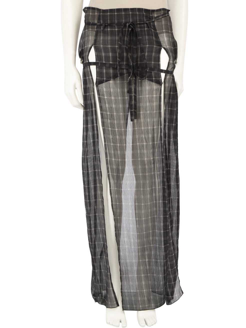 KNWLS Pre-Owned Black Check Thrall Sheer Maxi Skirt