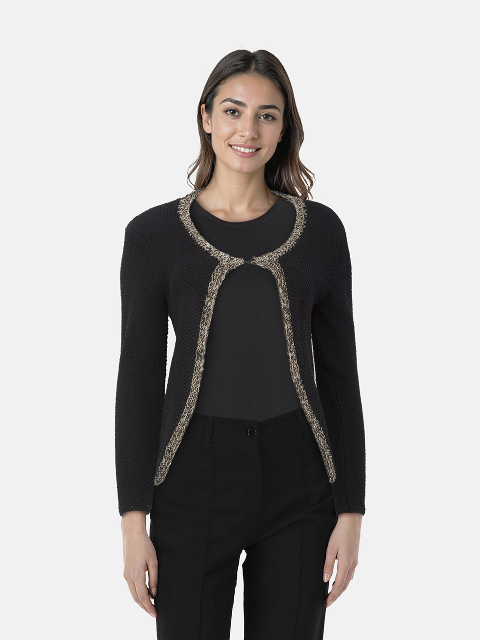 Maje Black Chain Trim Knit Cardigan