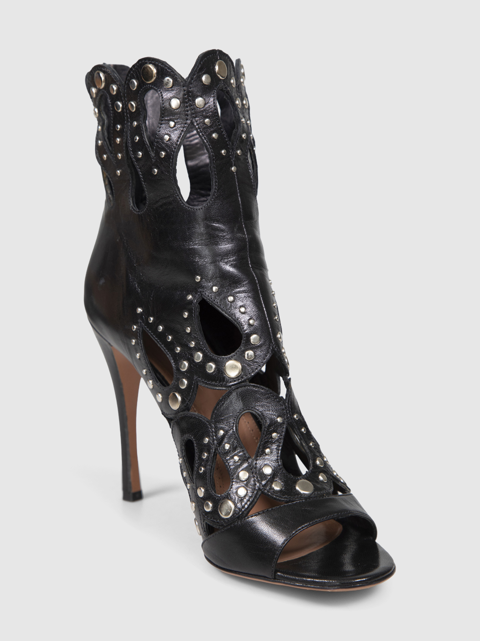 Ala�a Black Leather Cut Out Studded Heels