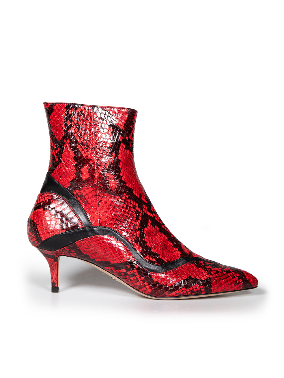 Paula Cademartori Pre-Owned Red Snake Embossed Kitten Boots