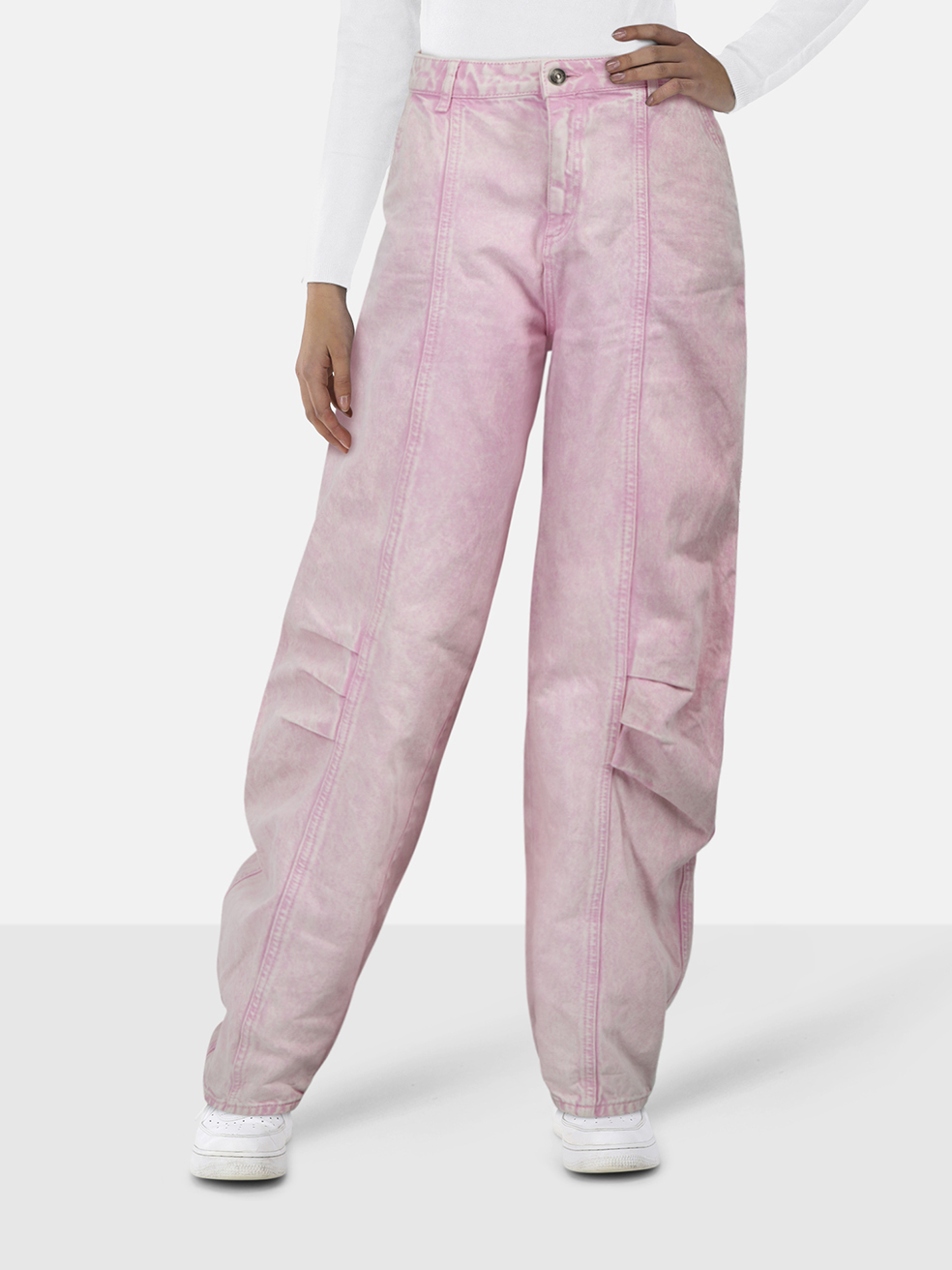 Rotate Light Pink Cargo Denim Jeans
