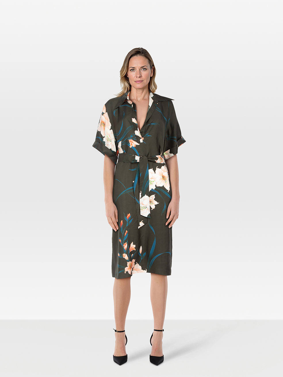 Dries Van Noten Pre-Owned Floral Print Midi Belted Dress