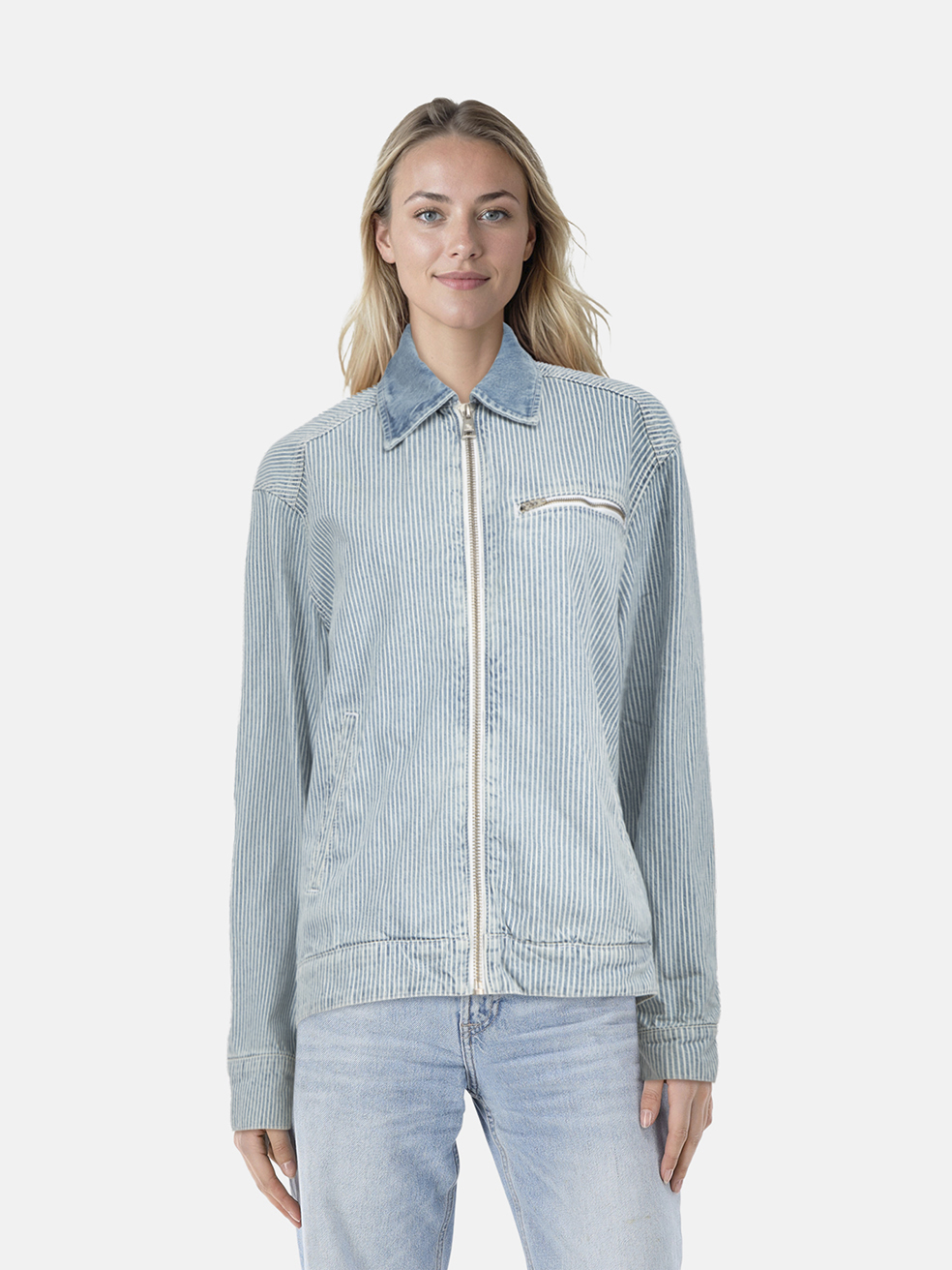 Reformation Blue Denim Harrison Utility Jacket