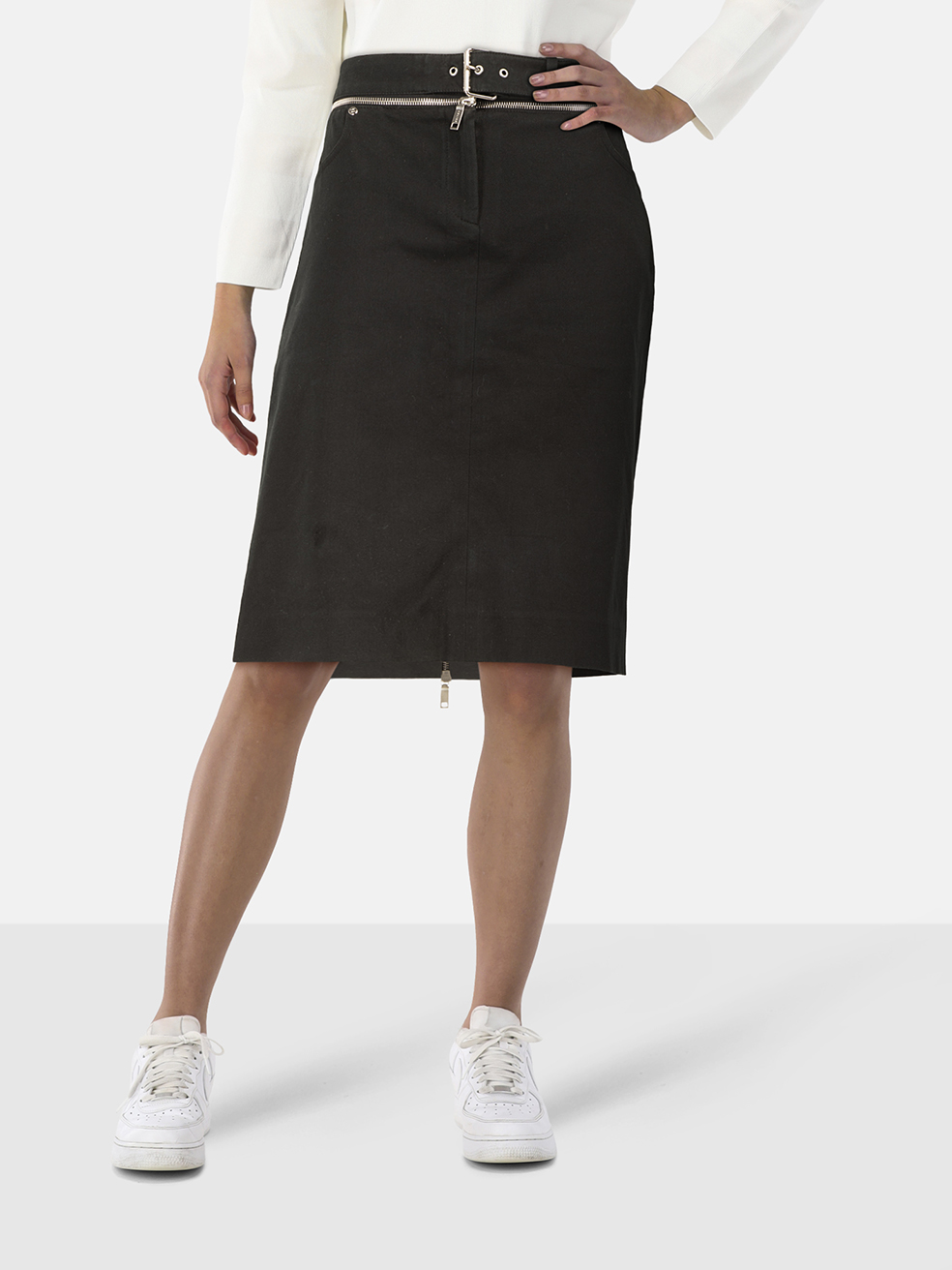 C�line Black Knee Length Zip Waist Skirt