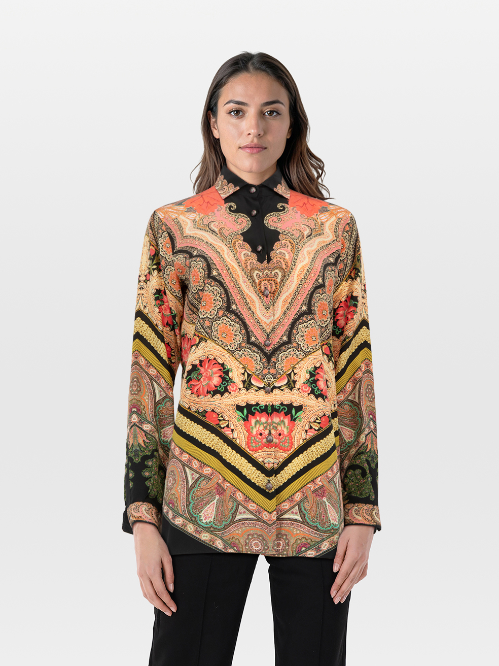 Etro Pre-Owned Abstract Pattern Silk Long Sleeve Blouse