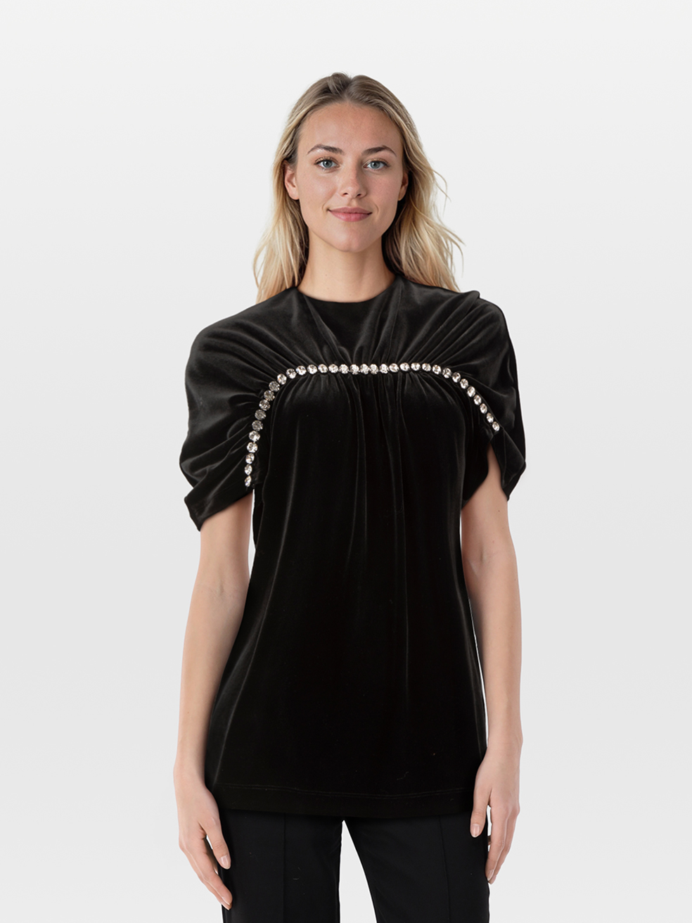 Christopher Kane Black Crystal Velvet Top