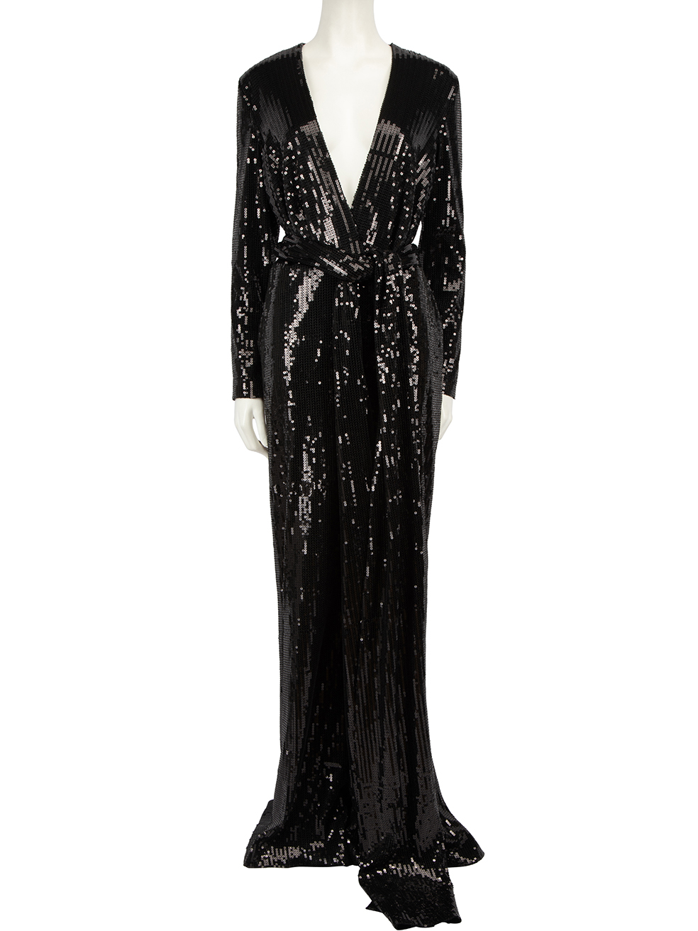 Elie Saab A/W19 Black Sequin Plunge Neckline Jumpsuit