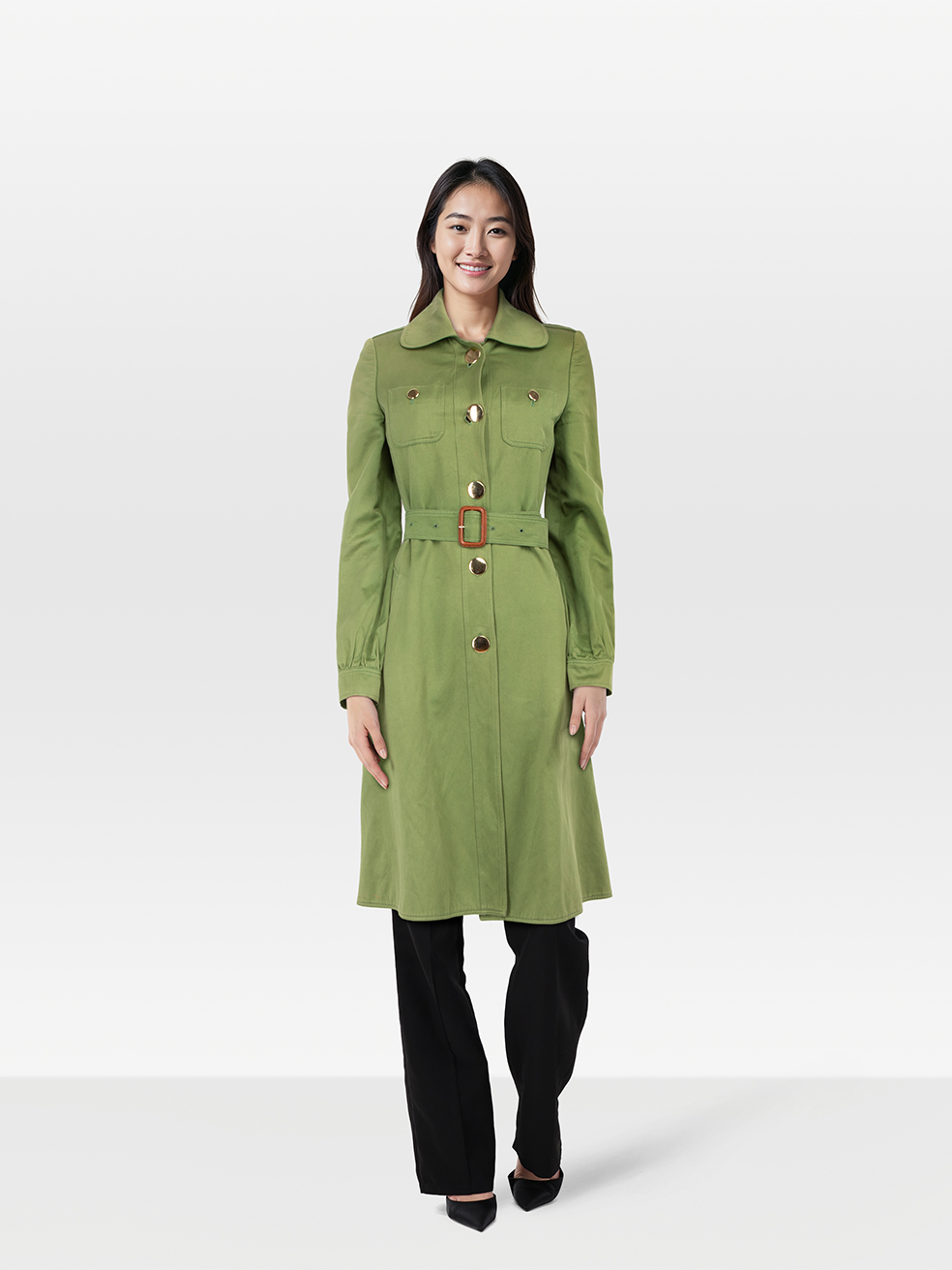 Burberry Pre-Owned Green Long Belted Trench Coat