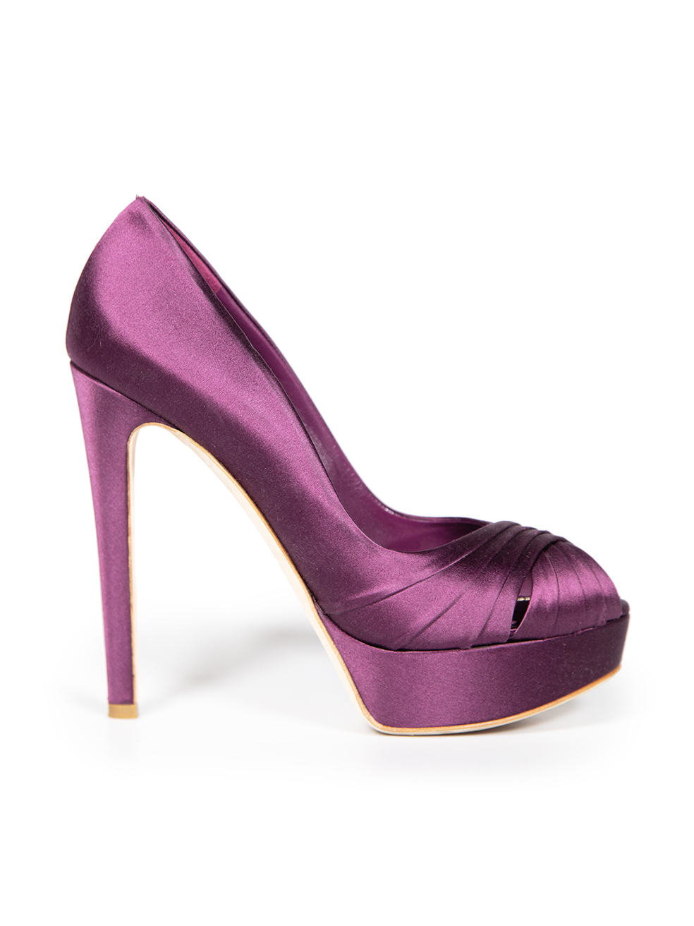 Dior Pre-Owned Dark Purple Satin Peep Toe Pumps