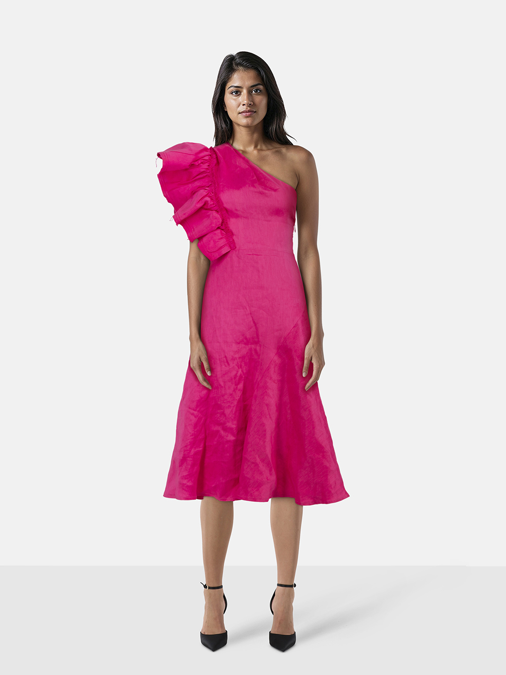 Aje Pink Bonjour Asymmetric Midi Dress