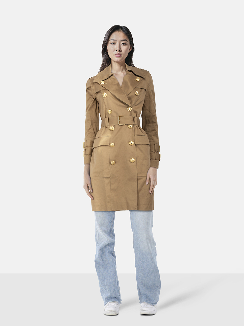 Balmain Beige Double Breasted Trench Coat