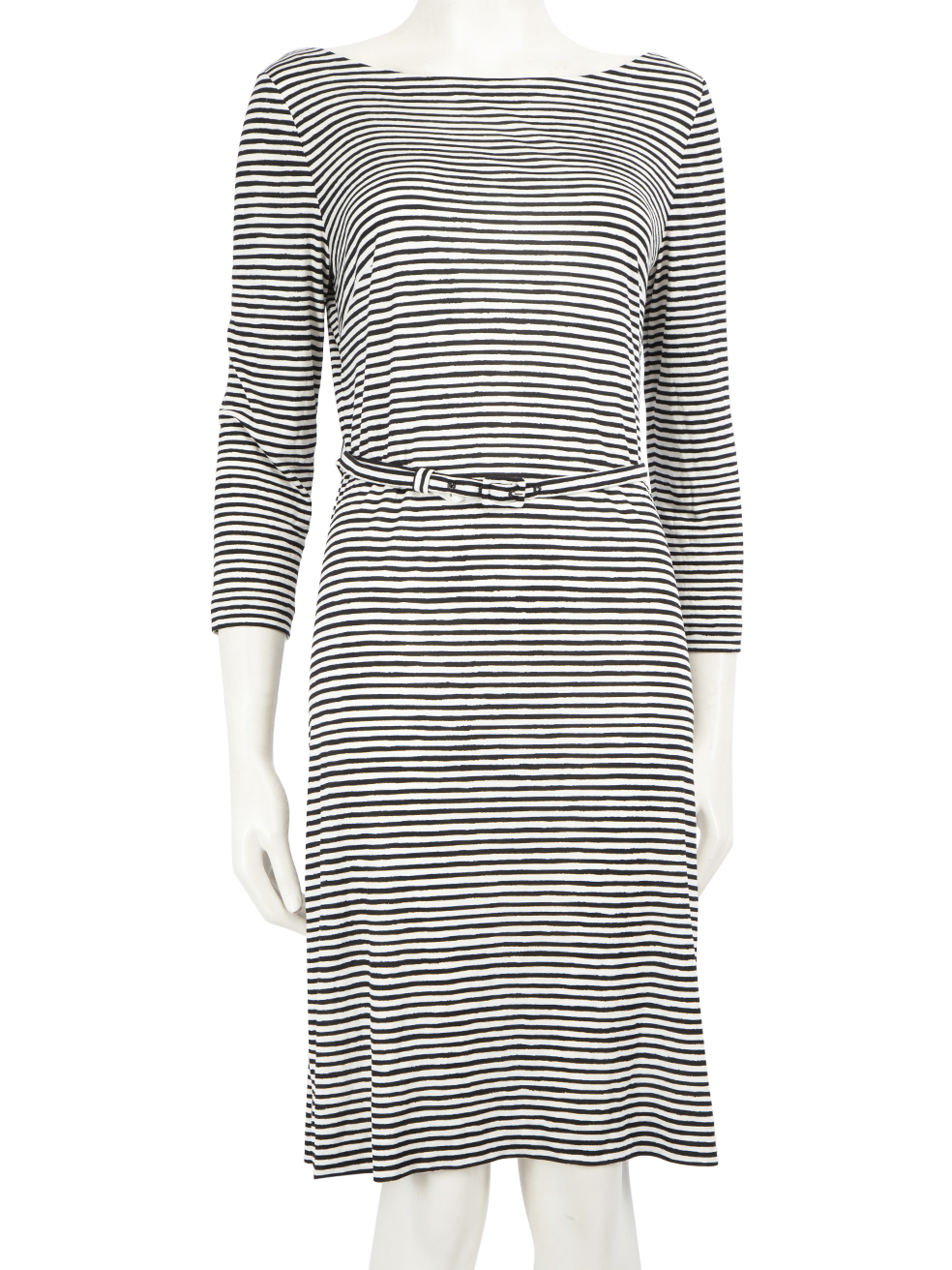 Prada Pre-Owned Black & White Silk Striped Pattern Dress