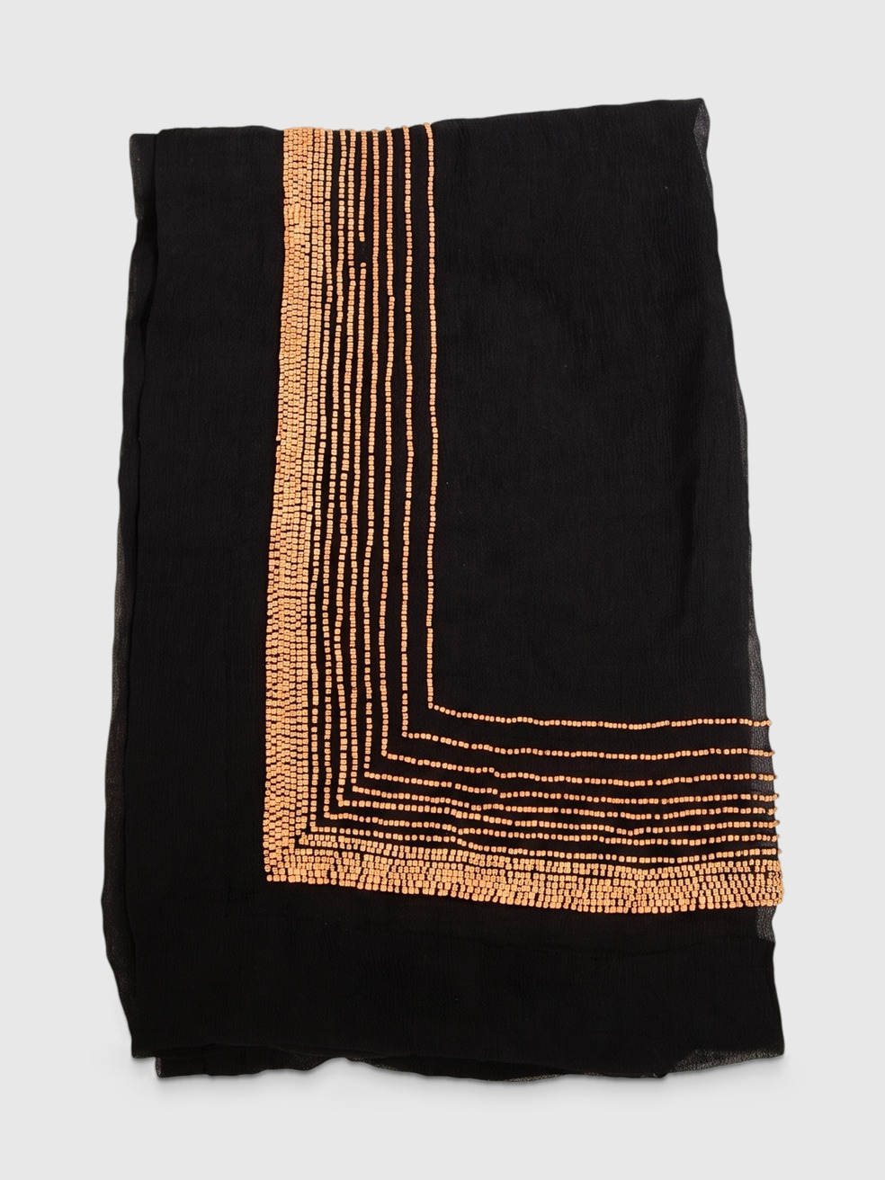 Dries Van Noten Black Silk & Beige Beaded Scarf