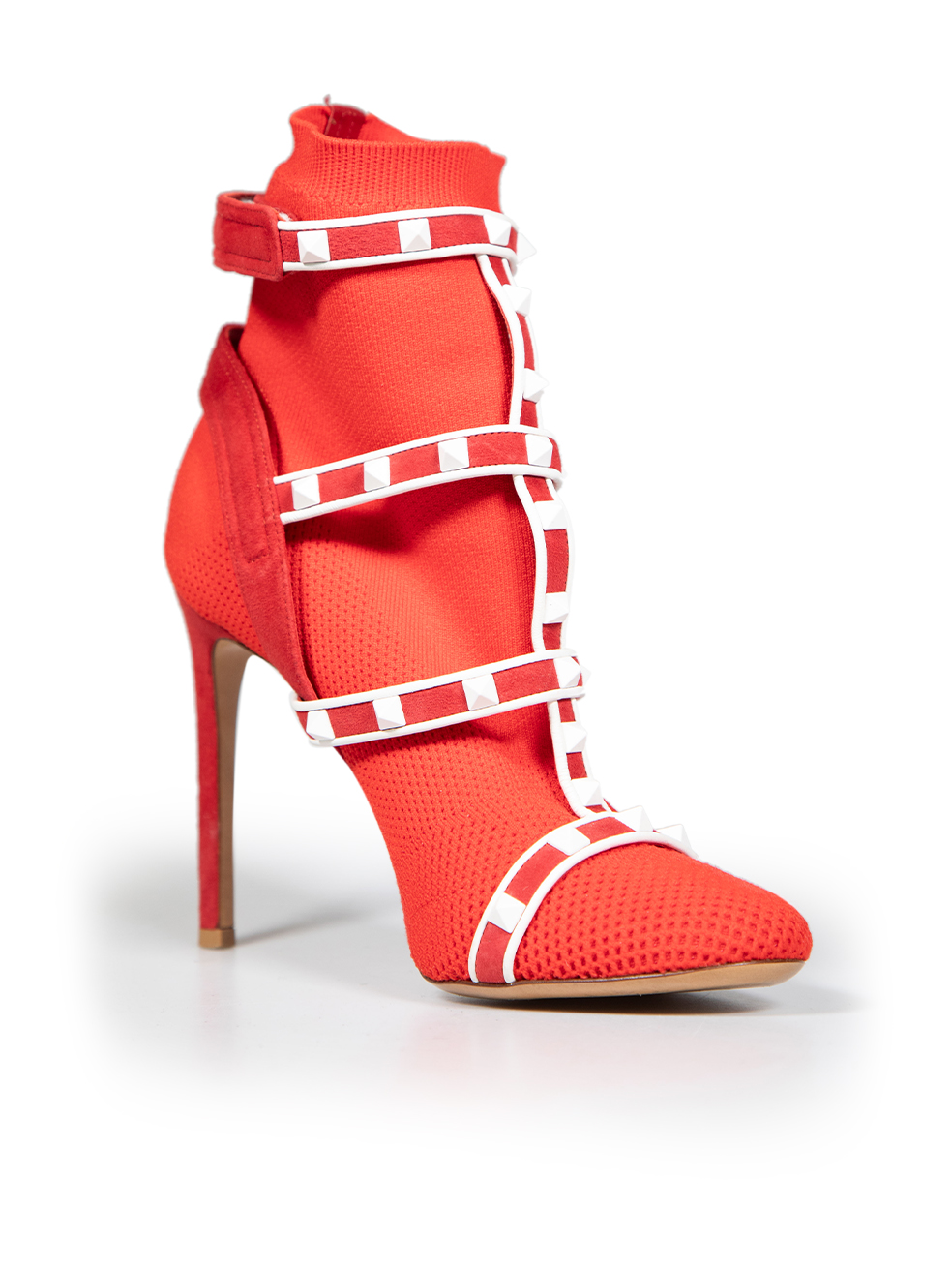 Valentino Garavani Red Rockstud Body-Tech Knit Ankle Boots