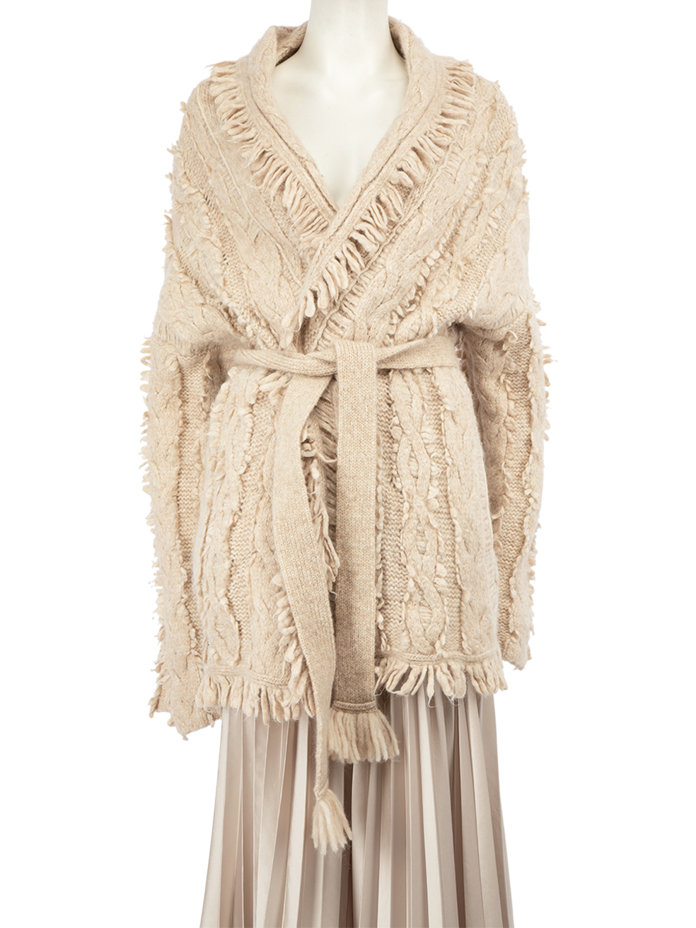 Alanui Pre-Owned Beige Wool ?Icon Bandana? Belted Cardigan