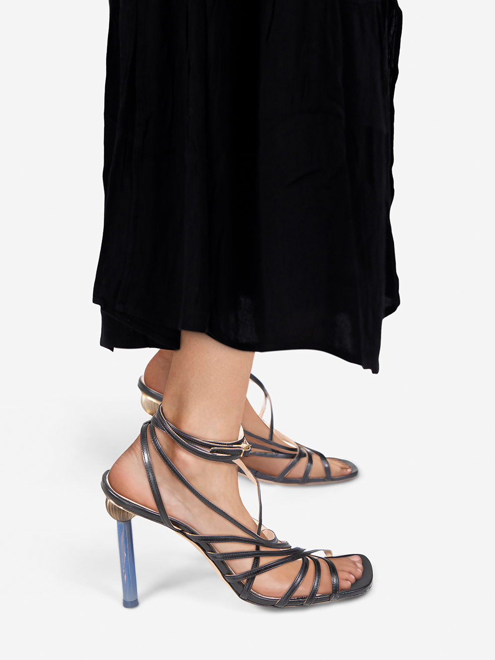 Jacquemus Pre-Owned Black Leather Strappy Sculpture Heels