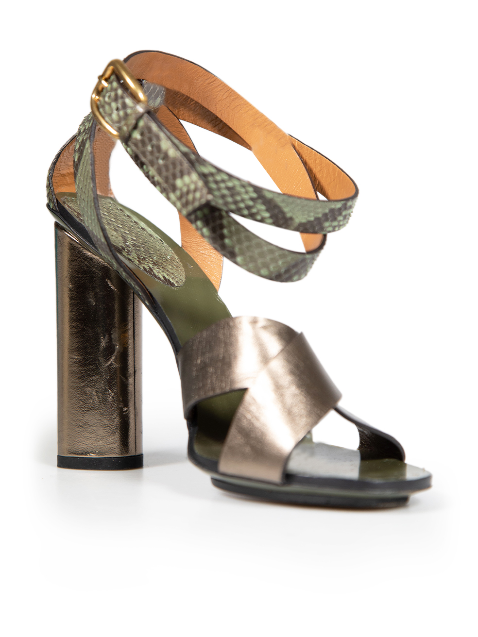 Gucci Snakeskin Leather Metallic Strappy Heels