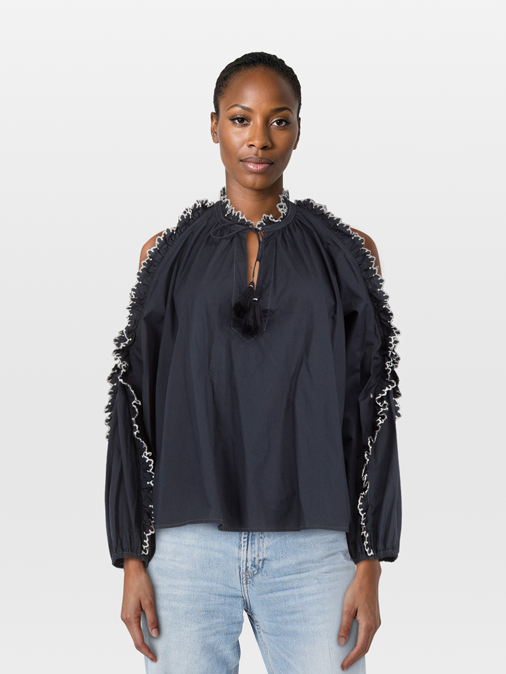 Ulla Johnson Pre-Owned Navy Ruffle Trim Blouse