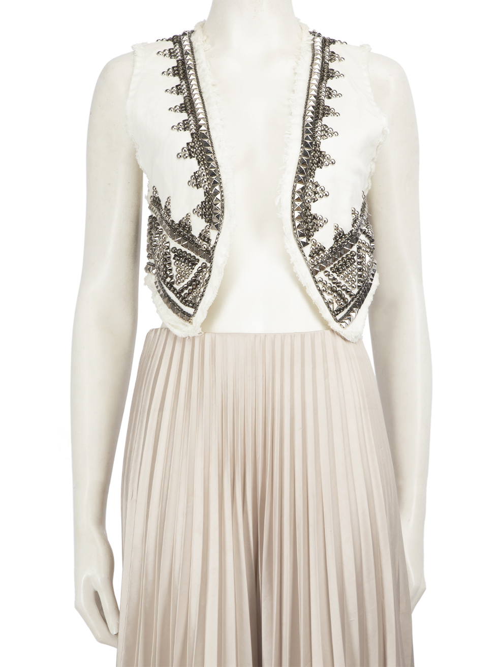 Pierre Balmain Pre-Owned White Denim Studded Sleeveless Vest