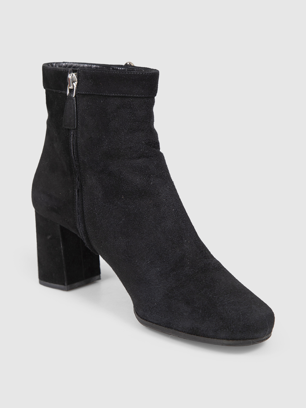 Prada Black Suede Mid Heel Ankle Boots