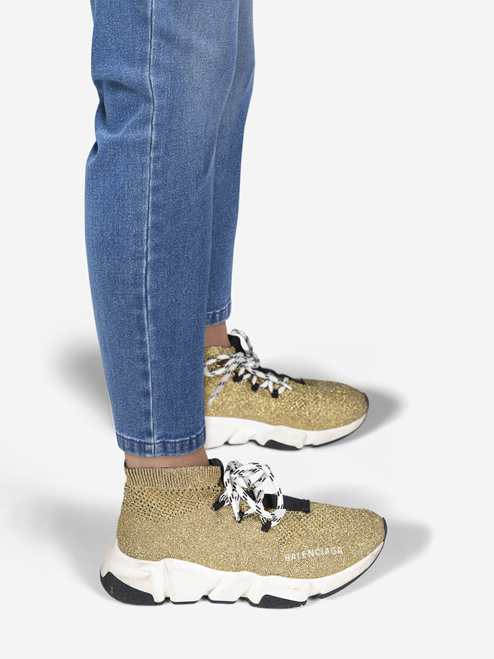 Balenciaga Pre-Owned Gold Metallic Speed Lace Up Trainers
