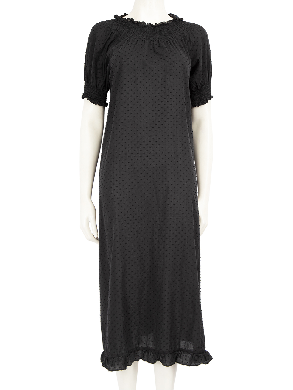 Hill House Pre-Owned Black Swiss Dot Midi Dress