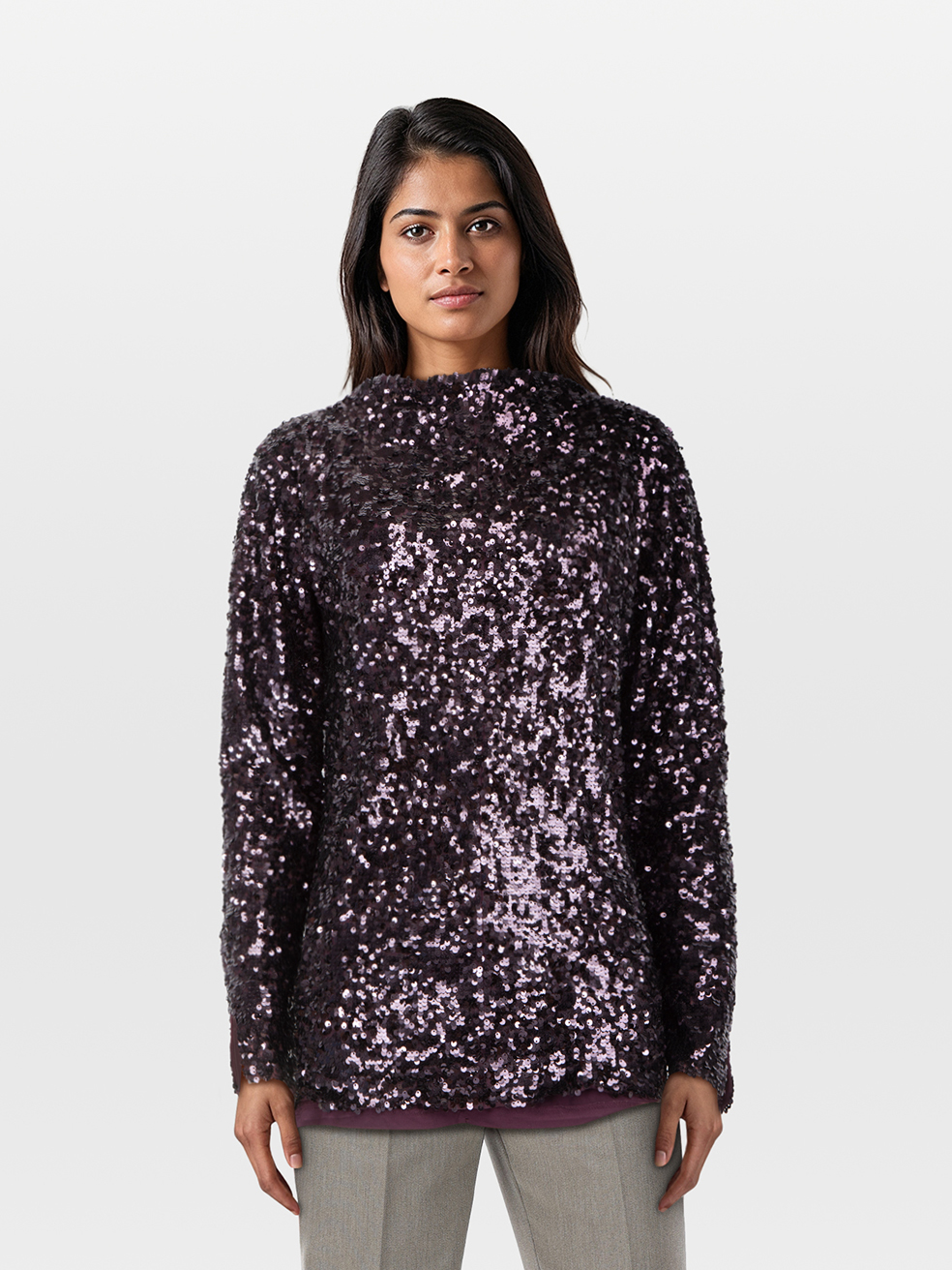 By Malene Birger Purple Sequin Long Sleeve Top