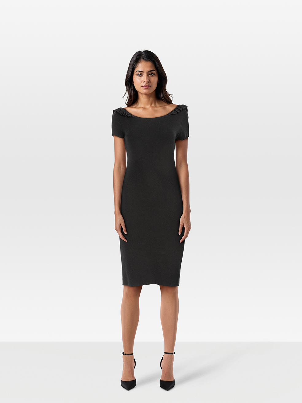 Valentino Garavani Pre-Owned Black Frill Trim Bodycon Dress
