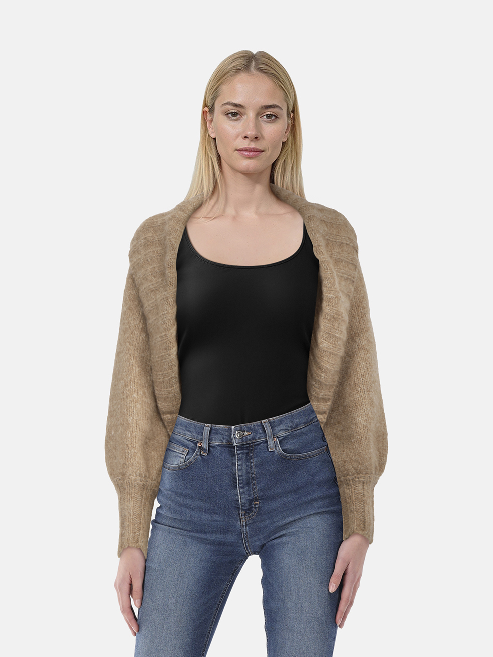 Cult Gaia Beige Knit Cropped Cardigan